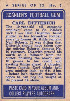 1964 Scanlens VFL #3 Carl Ditterich Back